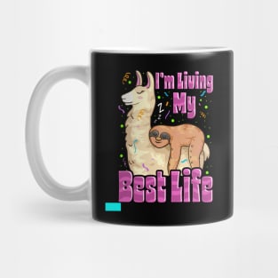 Cute Sloth & Llama Living My Best Life Napping Pun Mug